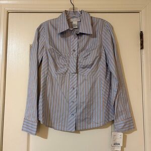 Doncaster Blue and Orange Striped Button Up